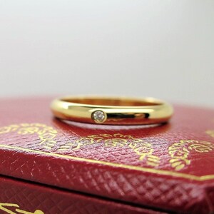 CARTIER WEDDING Ring, Size 51 (5.75 US) 2.5mm Yellow Gold & Diamond Band, Cartier B4057700, Cartier 1895 Ring w Certificate, Stackable Rings 画像 2