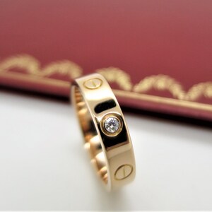 CARTIER LOVE BAND, Size 5.5 (50), 18kt Rose Gold w Diamond, Original Box & Certificate, ref. B4050700, ref. B4050750, Gifts for Her, Rings image 4