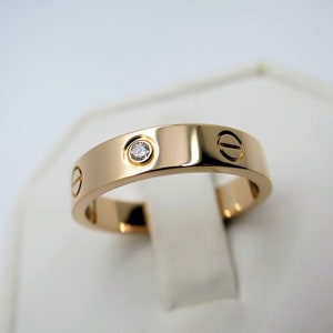 CARTIER LOVE BAND, Size 7.5 (55), 18kt Rose Gold w Diamond, Cartier Box & Certificate, Cartier B4050700, Cartier B4050755, Pink Gold Love afbeelding 3