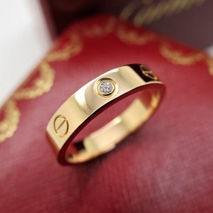 CARTIER LOVE BAND, Size 7.5 (55), 18kt Rose Gold w Diamond, Cartier Box & Certificate, Cartier B4050700, Cartier B4050755, Pink Gold Love afbeelding 1