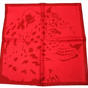 CARTIER SCARF or POUF, "La Panthère Rubis", 100% Silk Twill, Cartier Tag & Box, Made in Italy, Ruby Red, Panther Print, Foulard Soie image 1