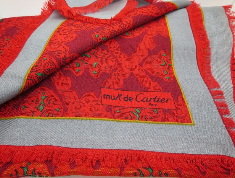 CARTIER SHAWL, "Royal Warrant" Pattern, Wool with Silk Blend, Made in Italy, Gifts for Women, Red Accessories, Scarves & Wraps, Evening Wrap image 8