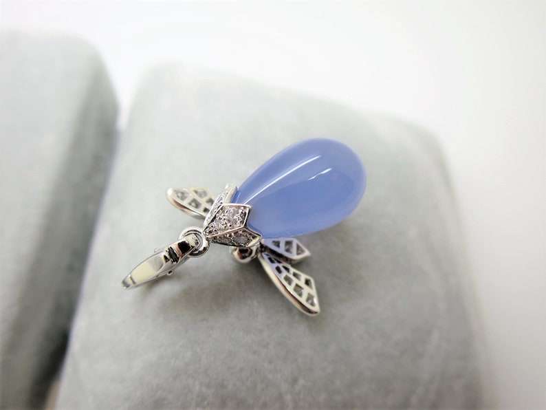 CARTIER PENDANT & CHAIN, "Dragonfly" Limited Edition of 60, 18kt w Lavender Blue Calcedony + Diamonds, Cartier Red Box, Cartier Paperwork image 7