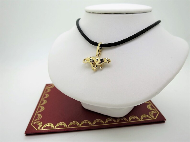 CARTIER PANTHER NECKLACE Beautiful 18kt Yellow Gold Pendant with Cartier Silk Cord and Certificate of Authenticity + Red Box