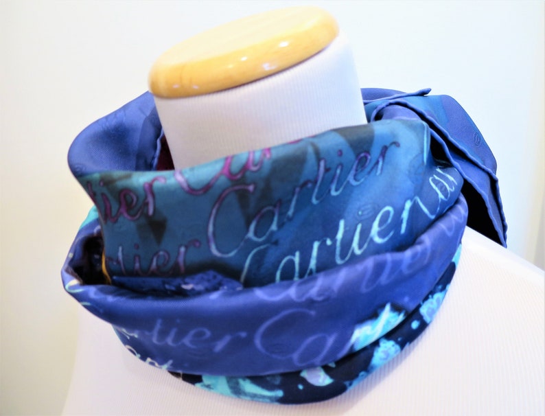 CARTIER SCARF, "Florals & Jewels" Motif, 100% Silk with Cartier Tag and Box, Cartier Foulard Soie, Vintage Scarves, Luxury Scarves