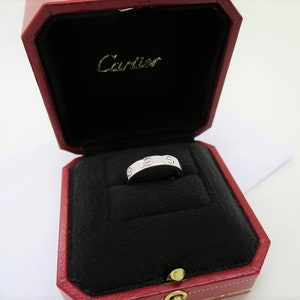 CARTIER LOVE Band, Size 48 (4.75 US), 18kt White Gold, Love Ring, Cartier B4085100, B4085148, Wedding Ring, Stacking Rings, Anniversary Ring
