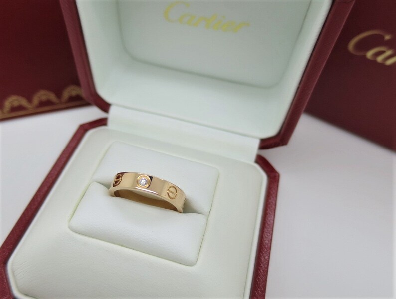CARTIER LOVE BAND, Size 5.5 (50), 18kt Rose Gold w Diamond, Original Box & Certificate, ref. B4050700, ref. B4050750, Gifts for Her, Rings image 5