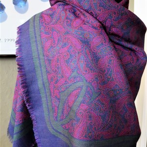 CARTIER SHAWL, "Paisley" Pattern, Wool with Silk Blend, Made in Italy, Gifts for Women, Gifts for Her, Scarves & Wraps, Blue Accessories image 7