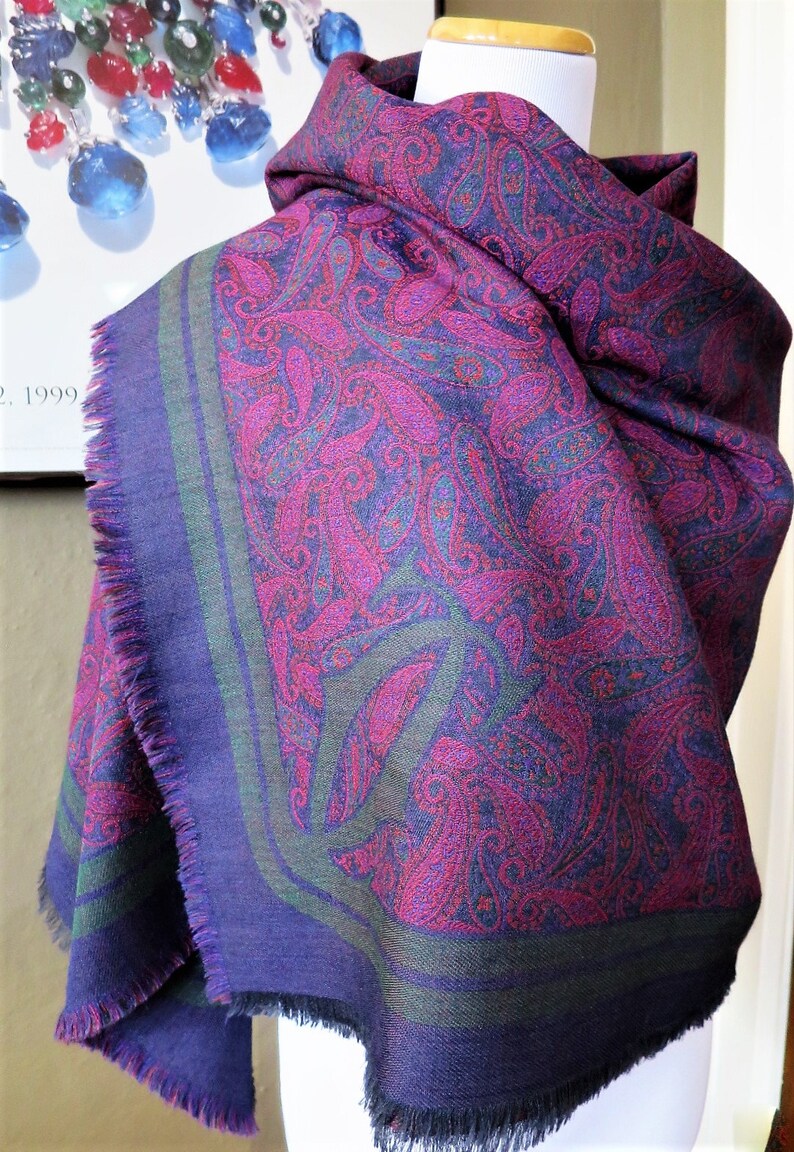 CARTIER SHAWL, "Paisley" Pattern, Wool with Silk Blend, Made in Italy, Gifts for Women, Gifts for Her, Scarves & Wraps, Blue Accessories image 7