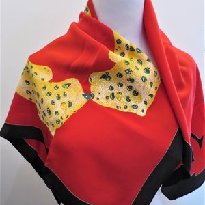 CARTIER SCARF, "Bejeweled Leopards" Motif, 100% Italian Silk Crepe de Chine, Cartier Foulard Soie, Vintage Scarf, Luxury Scarves, Red Scarf image 5