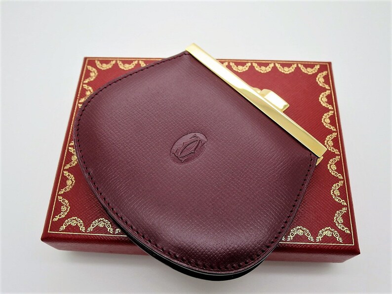 CARTIER COIN PURSE, Classic Burgundy with Golden Finish, Cartier Box & Certificate, Cartier Wallet, Leather Goods, Coin Pouch, Change Purse image 1