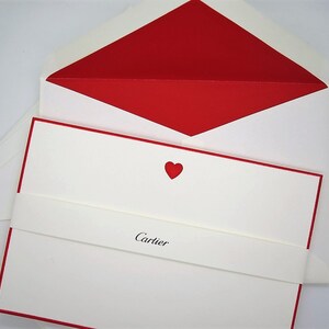 CARTIER STATIONERY, "Ruby Heart" Motif, Set of 9 w Envelopes & Box, Cartier Note Cards, Cartier Writing Paper, Luxury Paper, Fine Stationery image 1