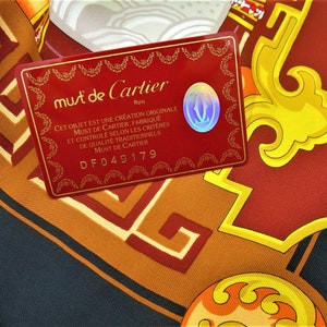 CARTIER SCARF, "Le Baiser du Dragon" Edition, 100% Silk, Includes Cartier Tag & Certificate, Cartier Red Box, Foulard Soie, Vintage Scarves image 7