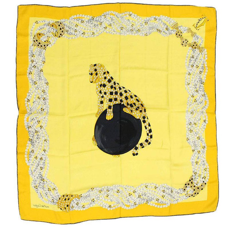 VINTAGE CARTIER SILK SCARF IN PANTHERE ROYALE YELLOW