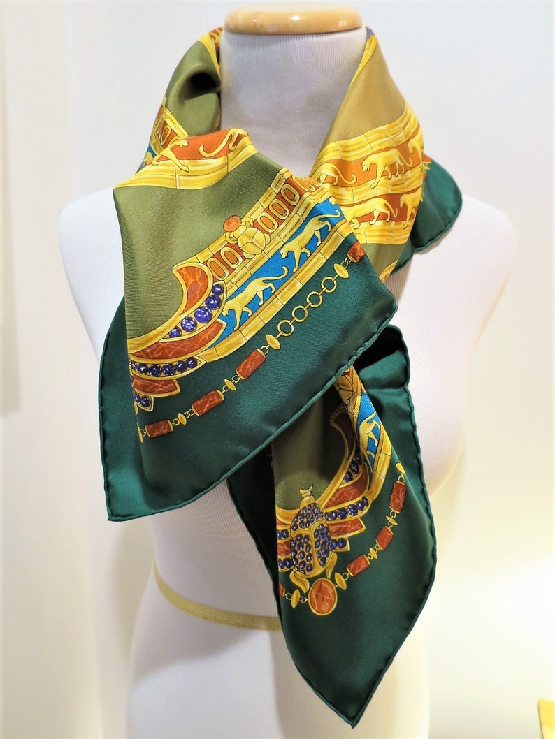 CARTIER SCARF, "L'Égypte" Edition, 100% Silk, Includes Cartier Tag, Box & Certificate, Made in France, Cartier Foulard Soie, Vintage Scarf image 5