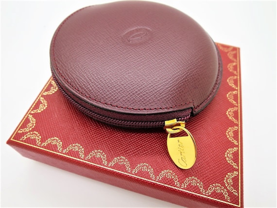 AUTHENTIC CARTIER POUCH Favorite Round Style in Bordeaux Cowhide
