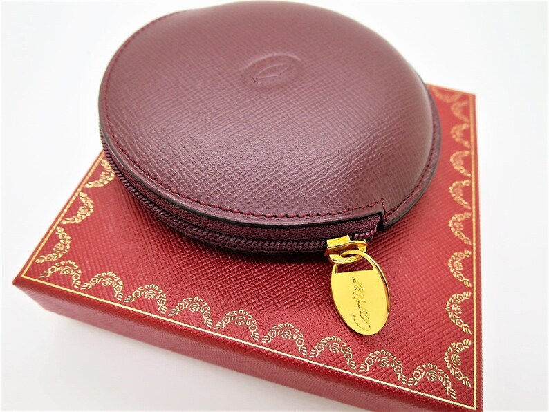 CARTIER COIN PURSE in Bordeaux Cowhide with Zipper includes Cartier Red Box and Certificate