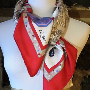 CARTIER SCARF, "13 rue de la Paix" Edition, 100% Silk Twill, Cartier Tag & Red Box, Cartier Foulard Soie, Vintage Scarf, Red Accessories image 5