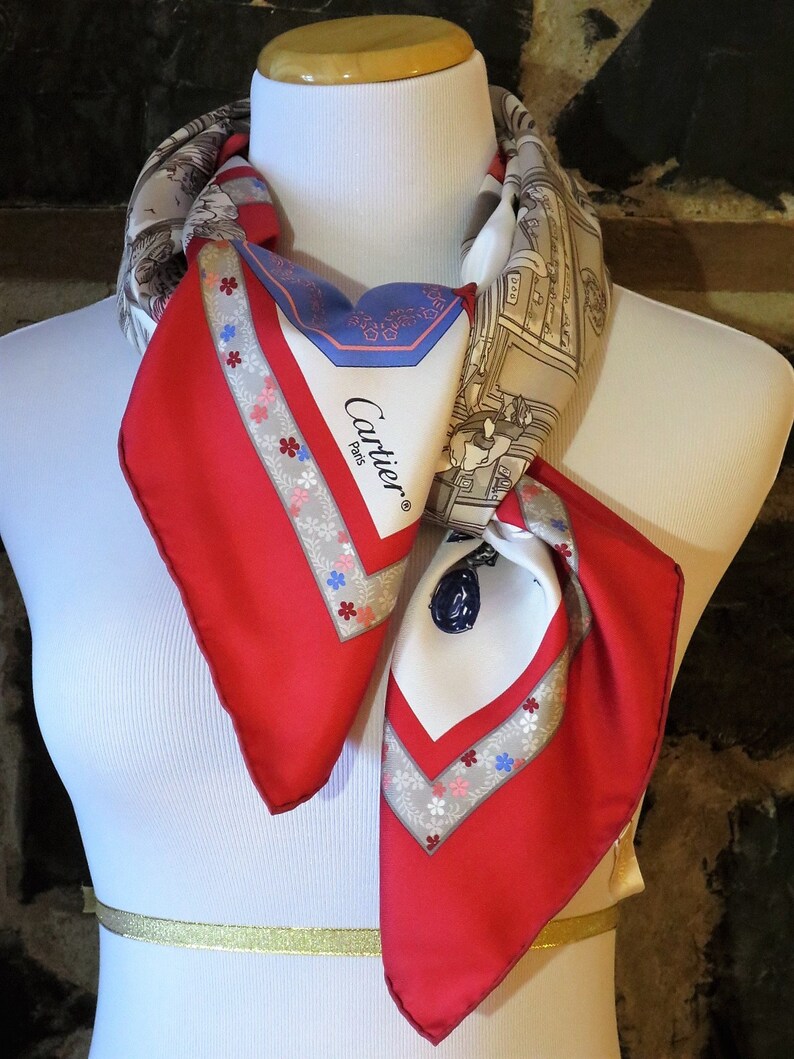 CARTIER SCARF, "13 rue de la Paix" Edition, 100% Silk Twill, Cartier Tag & Red Box, Cartier Foulard Soie, Vintage Scarf, Red Accessories image 5
