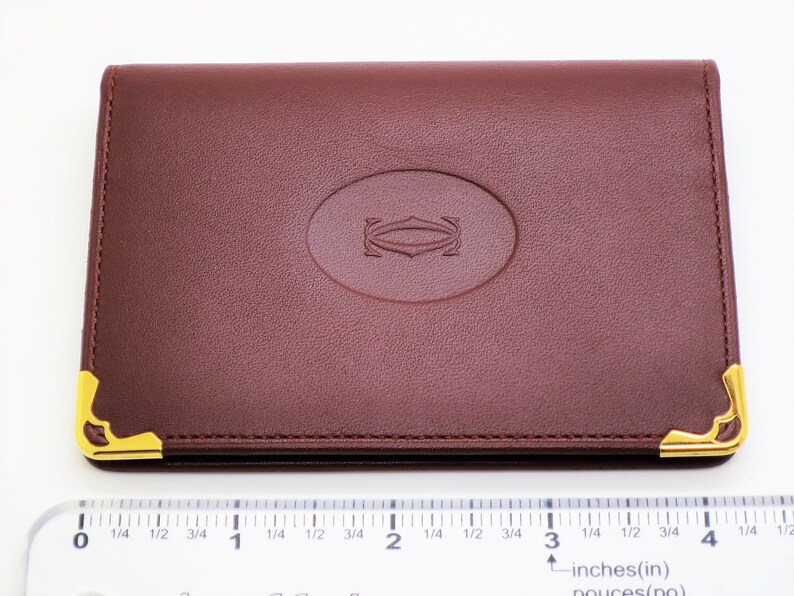 CARTIER 3-FOLD WALLET, Burgundy Cowhide w Golden Appoints & Cartier Box, Credit Card Wallet, Leather Goods, Wallets, Handbags, Small Wallet