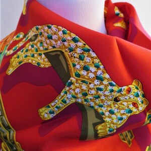 CARTIER SCARF, "Jeweled Menagerie" Motif, 100% Silk w Cartier Tag, Made in France, Cartier Foulard Soie, Vintage Cartier, Cartier Panther image 5