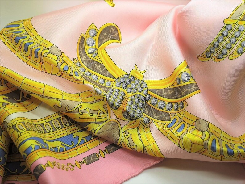 CARTIER SILK SCARF Vintage L'Égypte Scarab and Panther Motif with Original Cartier Tag image 1