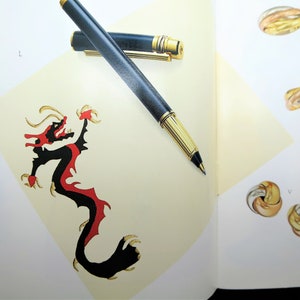 CARTIER STATIONERY, "Chinese Dragon" by Bill Glass for Cartier, Set of 5 w Envelopes & Box, Note Cards, Cartier circa 1990, Fine Stationery image 8