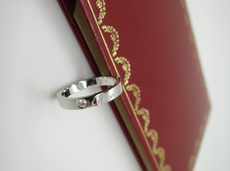 CARTIER WEDDING Ring, Size 50 (5.5 US), "C de Cartier", Platinum & Diamond, Cartier Box + Certificate, Cartier B4051300, Cartier B4051350 image 4