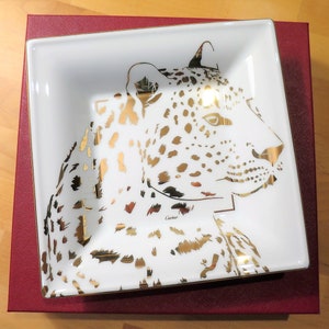 CARTIER TRAY, "Leopard" Panthere Motif, Ideal for Jewelry & Vanity, Luxury Fine Porcelain, 18kt Gold Decor, Limoges Porcelain, Trinket Tray