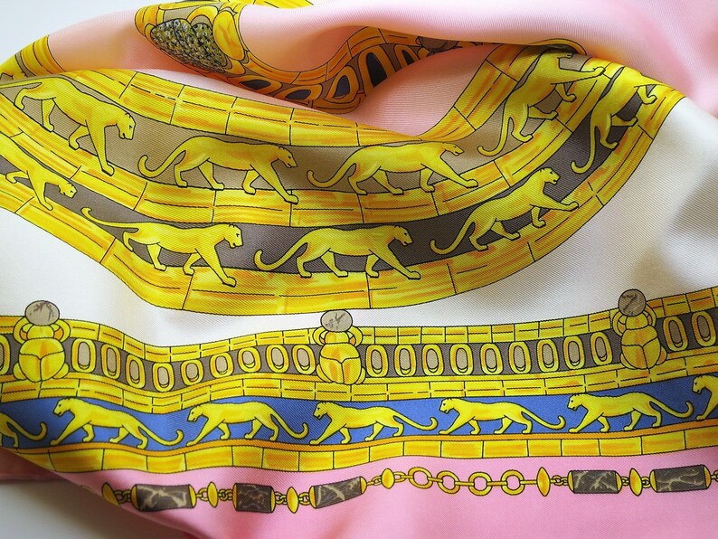 CARTIER SILK SCARF L'Égypte Edition with Original Cartier Tag and Red Shopper