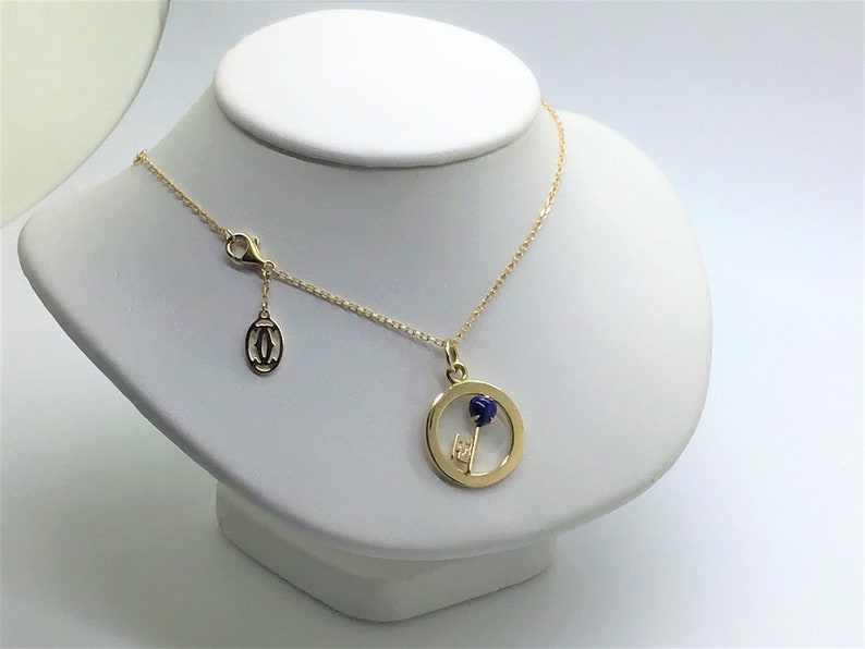 CARTIER VINTAGE PENDANT w Chain, "Key to My Heart" Motif, Cartier Paperwork & Box, Cartier Necklace, 18kt Yellow Gold, Lapis Lazuli, image 3