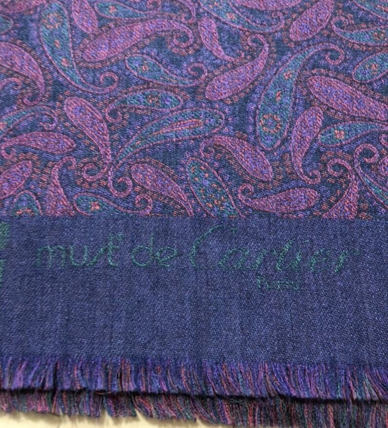 CARTIER SHAWL, "Paisley" Pattern, Wool with Silk Blend, Made in Italy, Gifts for Women, Gifts for Her, Scarves & Wraps, Blue Accessories image 5