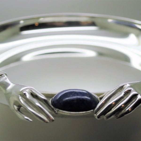 AUTHENTIC CARTIER MIRRORED Tray Vintage Objet d'Art in Silver with Lapis Lazuli Circa 1970's a Beautiful Silver Dish