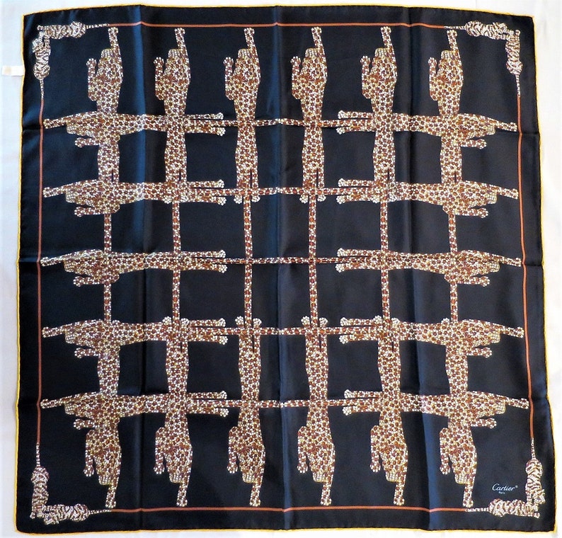 CARTIER SCARF, "Pantheres" Weave, 100% Silk, Includes Cartier Tag & Box, Made in France, Cartier Foulard Soie, Vintage Scarf, Luxury Scarves image 7