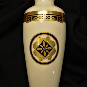 CARTIER VASE, "La Maison de l'Art Deco" Motif w 24kt Gold, Limoges Porcelain for Cartier, Cartier Panther, Egyptian Revival, Luxury Decor image 9