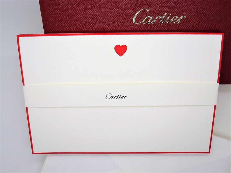 CARTIER STATIONERY, "Ruby Heart" Motif, Set of 9 w Envelopes & Box, Cartier Note Cards, Cartier Writing Paper, Luxury Paper, Fine Stationery image 2