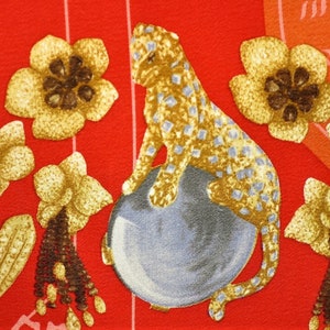 Authentic Cartier silk scarf in red Animalier motif panther