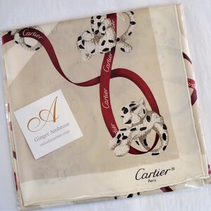 CARTIER SCARF, "Petite Panthere" Model, 100% Silk with Cartier Tag, Made in Italy, Cartier Foulard Soie, Vintage Scarf afbeelding 8