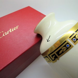 CARTIER VASE, "La Maison de l'Art Deco" Motif w 24kt Gold, Limoges Porcelain for Cartier, Cartier Panther, Egyptian Revival, Luxury Decor image 5