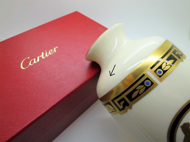CARTIER VASE, "La Maison de l'Art Deco" Motif w 24kt Gold, Limoges Porcelain for Cartier, Cartier Panther, Egyptian Revival, Luxury Decor image 5
