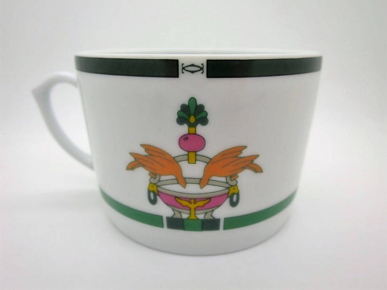 CARTIER (2) CUP & SAUCER, Vintage Cartier, "La Maison Venitienne" Porcelain in Jade Green, Fine China, Limoges China, Gifts for Her image 6