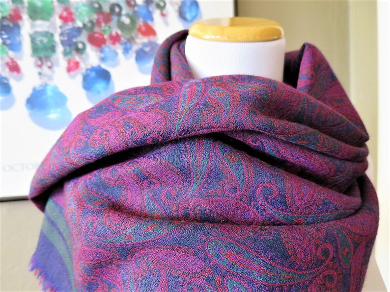 CARTIER SHAWL, "Paisley" Pattern, Wool with Silk Blend, Made in Italy, Gifts for Women, Gifts for Her, Scarves & Wraps, Blue Accessories image 1