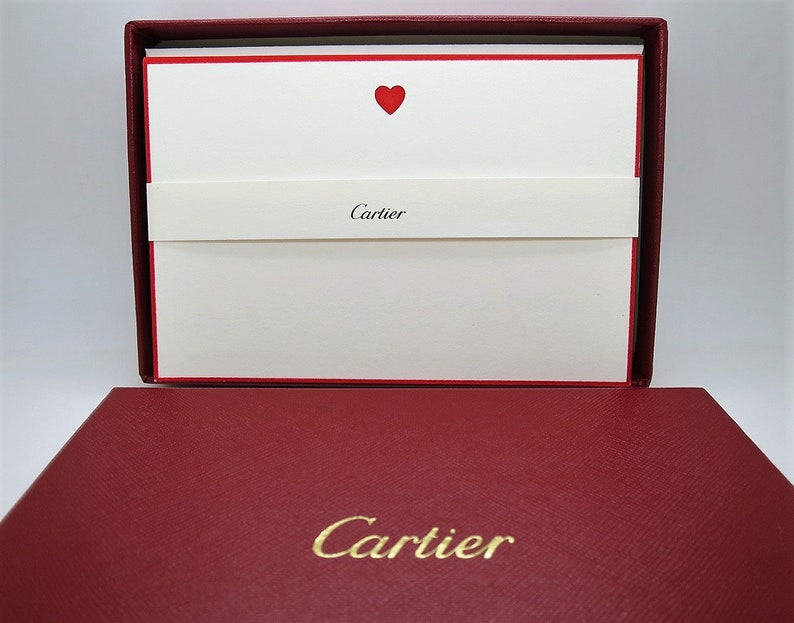 CARTIER STATIONERY, "Ruby Heart" Motif, Set of 9 w Envelopes & Box, Cartier Note Cards, Cartier Writing Paper, Luxury Paper, Fine Stationery image 5