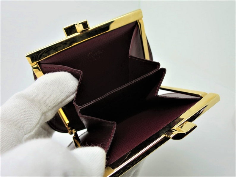 CARTIER COIN PURSE, Classic Burgundy with Golden Finish, Cartier Box & Certificate, Cartier Wallet, Leather Goods, Coin Pouch, Change Purse image 5