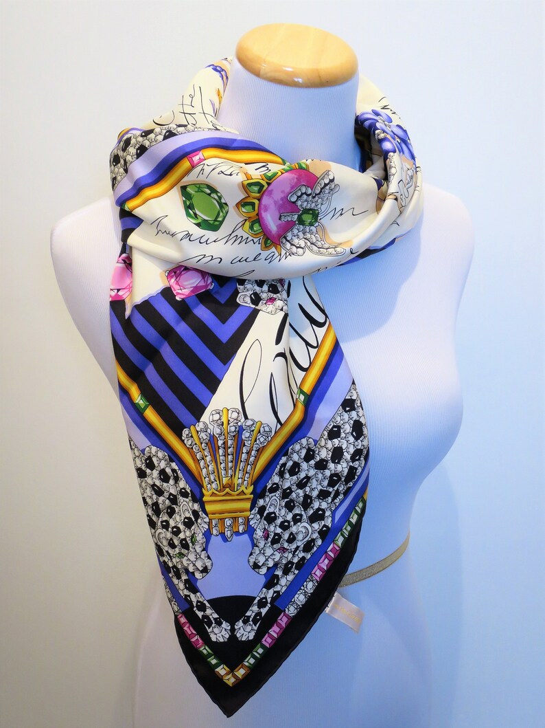 CARTIER SCARF, "Correspondance Princiere" Edition, 100% French Silk with Cartier Tag, Booklet & Red Box, Cartier Foulard Soie, Vintage Scarf image 6