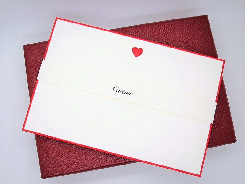 CARTIER STATIONERY, "Ruby Heart" Motif, Set of 9 w Envelopes & Box, Cartier Note Cards, Cartier Writing Paper, Luxury Paper, Fine Stationery image 3