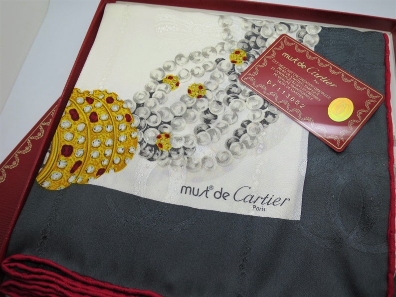 CARTIER SCARF, "Panthere Royale" Motif, 100% Silk, Made in Italy, Cartier Box & Certificate, Foulard Soie, Vintage Scarf, Luxury Scarves image 3