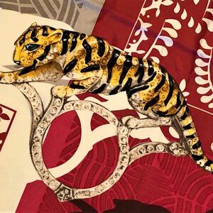 CARTIER SCARF, "Inde Mystérieuse" Tiger Decor, 100% Silk, Cartier Tag & Certificate, Cartier Foulard Soie, Vintage Scarf, Cartier Panther image 2