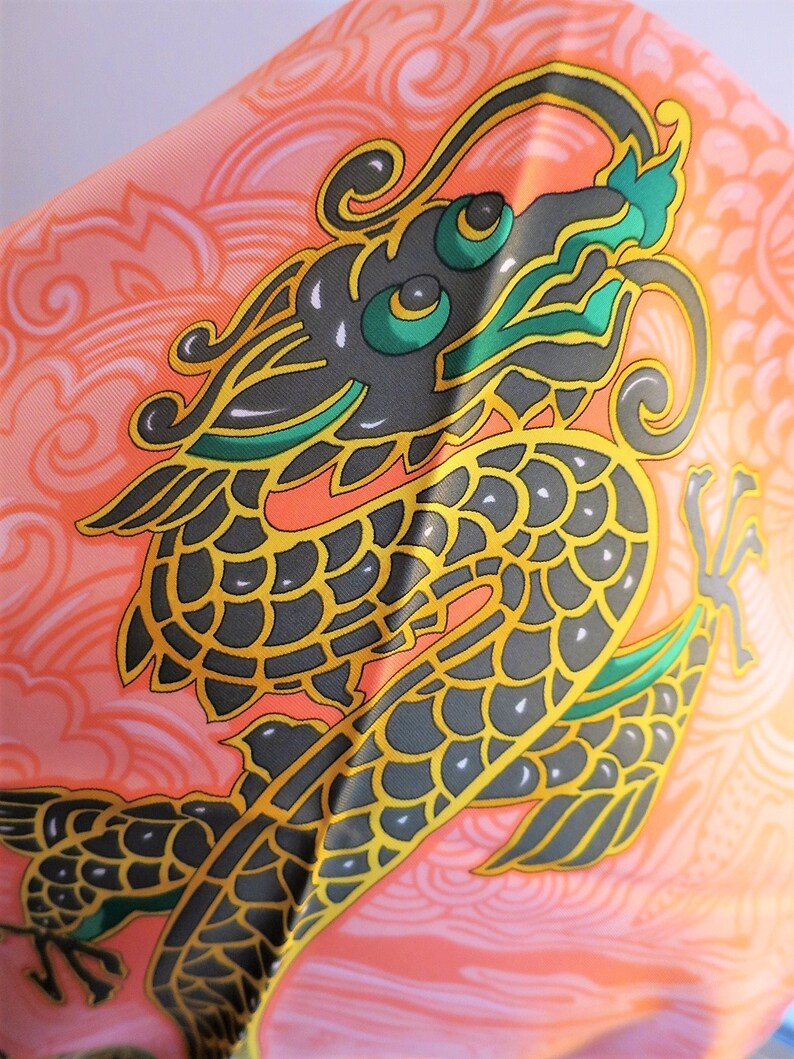 CARTIER SCARF, "Le Baiser du Dragon" Edition, 100% Silk, Handstitched Hem, with Cartier Tag, Cartier Foulard Soie, Vintage Scarf, Dragons image 5