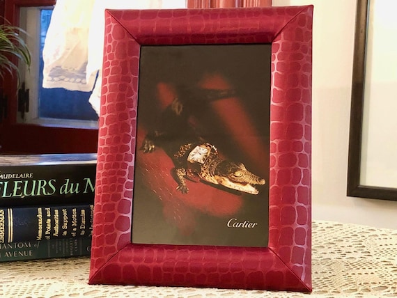 Cartier Photo Frame in Vintage Red Silk Chinoiserie Decor for 6x8